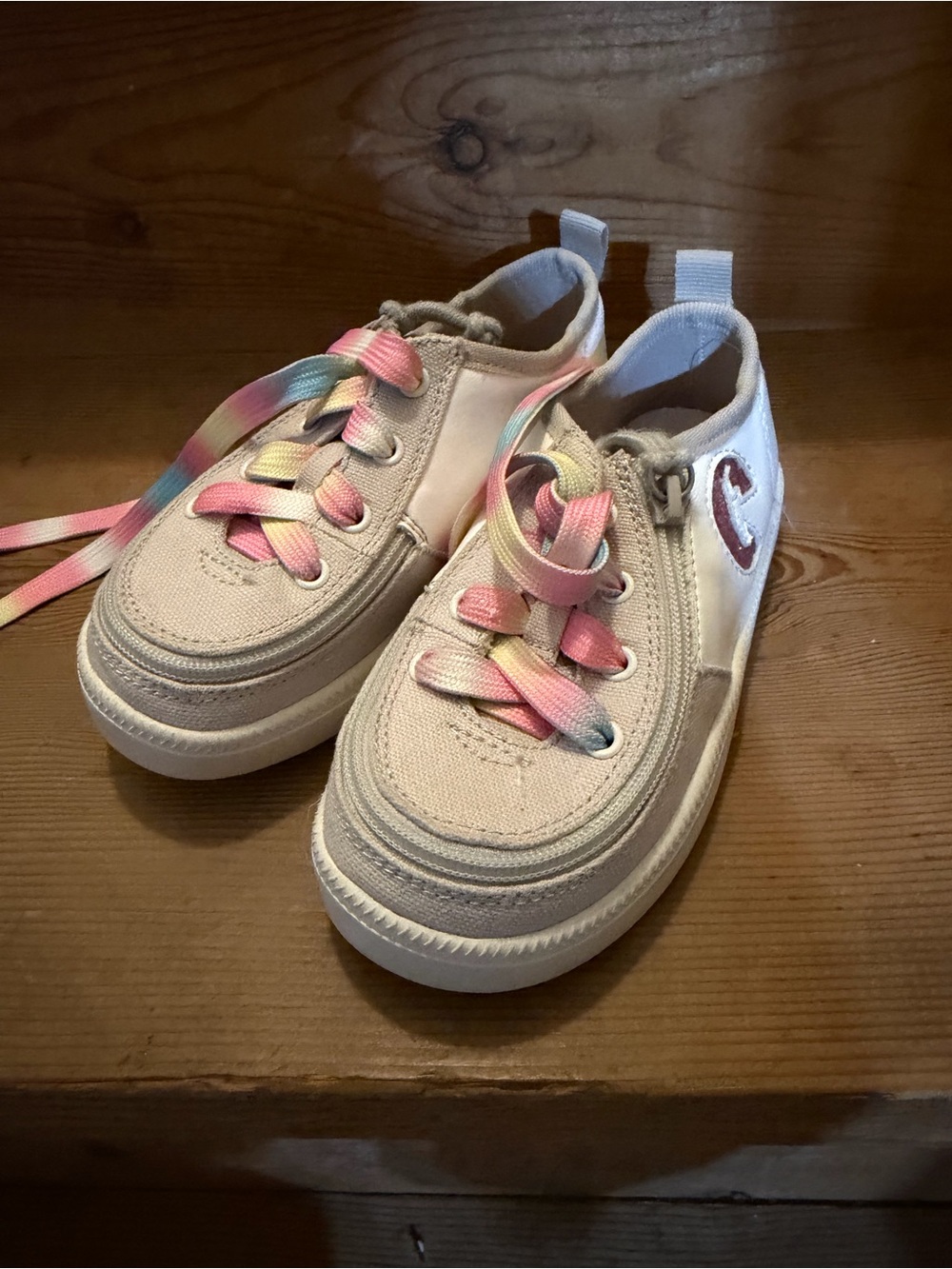 Kids Billy Cream Canvas Sneakers with Pastel Rainbow Laces